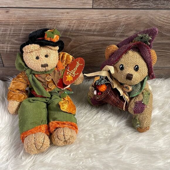 Harvest Bear and Burlap Bear Cornucopia, Thanksgiving Bears - Picture 1 of 4